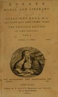 Frontispiece of <i>Essays Moral and Literary</i>
